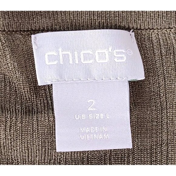 Chico's Cardigan Sweater Olive Green Ribbed Long Sleeve Button Up - Size L - Picture 7 of 11